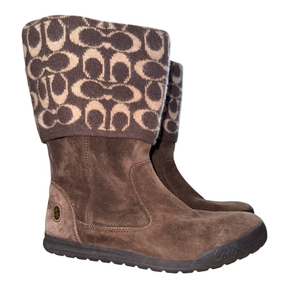 Coach Brown Winter Boots with Suede and Monogram Print - Picture 3 of 9